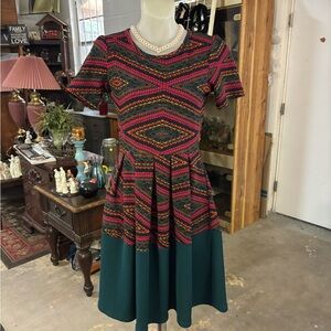 LuLaRoe Geometric Pink and Green Midi Dress
